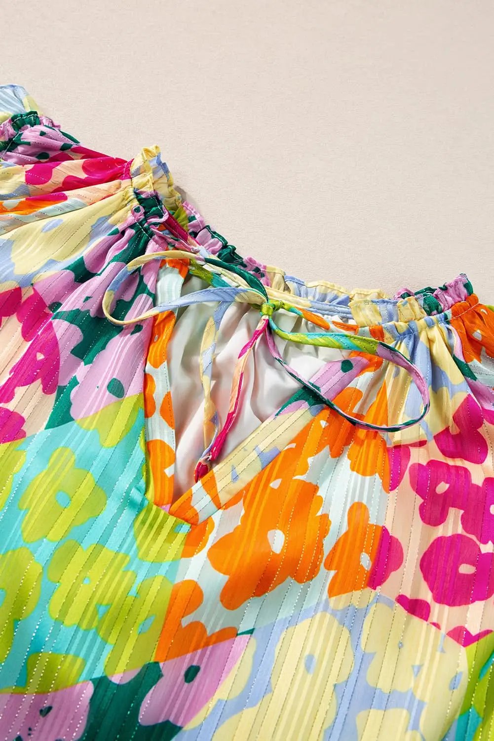 Multicolour Leopard Flutter Sleeve V Neck Crinkled Blouse - Love Salve